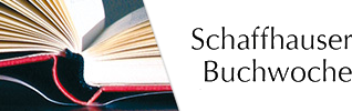 Unser Logo: Seitenansicht eines aufgeschlagenen Buches neben dem Schriftzug "Schaffhauser Buchwoche"